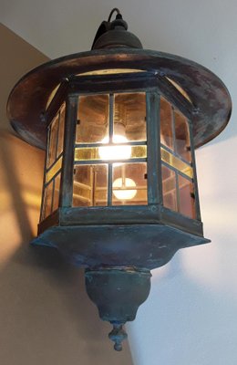 Vintage Wall Lantern with Copper Housing with an Iron Arch Holder, 1930s-HOI-1386156