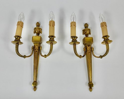 Vintage Wall Light Sconces in Gilt Bronze, France, 1930s, Set of 2-GYX-2018070