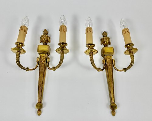 Vintage Wall Light Sconces in Gilt Bronze, France, 1930s, Set of 2-GYX-2018070