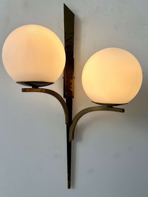 Vintage Wall Lights in Gilded Brass and Opaline, France, 1950, Set of 2-KAI-2035452