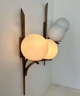 Vintage Wall Lights in Gilded Brass and Opaline, France, 1950, Set of 2-KAI-2035452