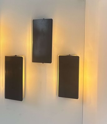 Vintage Wall Lights with Brown Metal Shutters, France, 1970, Set of 3-KAI-2035480