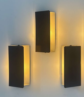 Vintage Wall Lights with Brown Metal Shutters, France, 1970, Set of 3-KAI-2035480