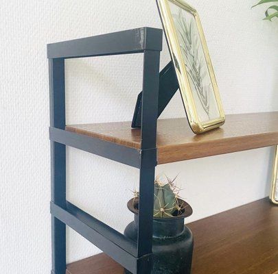 Vintage Wall Shelf in Black Steel & Teak-BMU-1807695