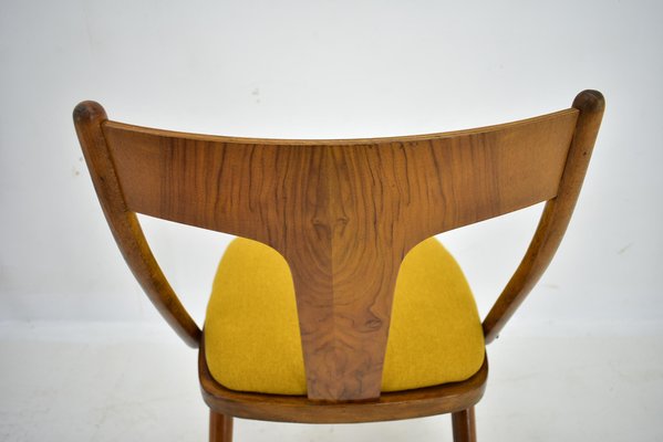 Vintage Walnut and Yellow Fabric Chairs attributed to Mier, Czech, 1960s, Set of 4-TZ-1752017