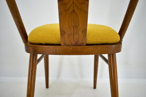 Vintage Walnut and Yellow Fabric Chairs attributed to Mier, Czech, 1960s, Set of 4-TZ-1752017