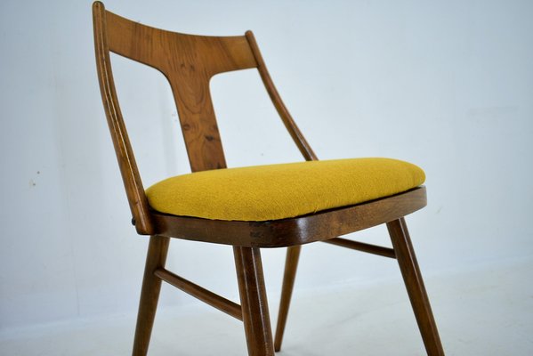 Vintage Walnut and Yellow Fabric Chairs attributed to Mier, Czech, 1960s, Set of 4-TZ-1752017