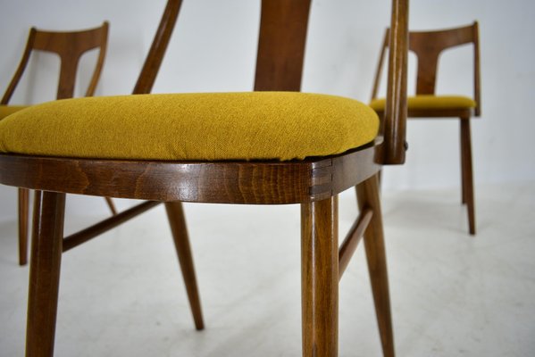 Vintage Walnut and Yellow Fabric Chairs attributed to Mier, Czech, 1960s, Set of 4-TZ-1752017