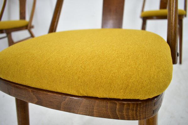 Vintage Walnut and Yellow Fabric Chairs attributed to Mier, Czech, 1960s, Set of 4-TZ-1752017