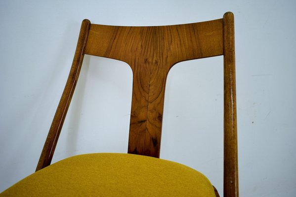 Vintage Walnut and Yellow Fabric Chairs attributed to Mier, Czech, 1960s, Set of 4-TZ-1752017