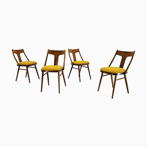 Vintage Walnut and Yellow Fabric Chairs attributed to Mier, Czech, 1960s, Set of 4-TZ-1752017