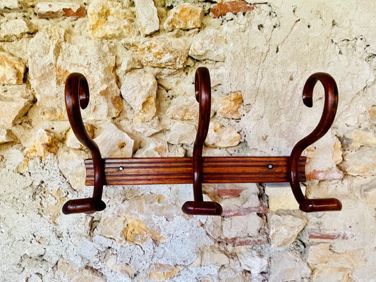 Vintage Walnut & Bentwood Wall Coat and Hat Rack