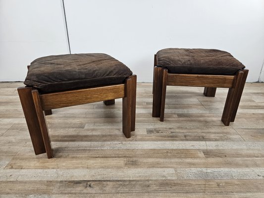 Vintage Walnut Poufs with Padding, 1970, Set of 2-ZUW-2027095