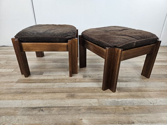 Vintage Walnut Poufs with Padding, 1970, Set of 2-ZUW-2027095