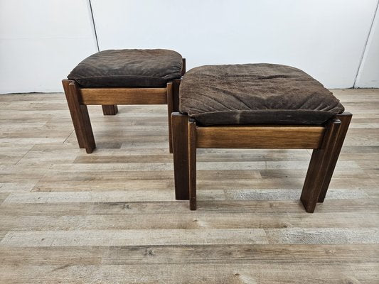 Vintage Walnut Poufs with Padding, 1970, Set of 2-ZUW-2027095