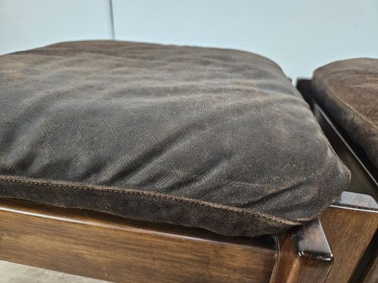 Vintage Walnut Poufs with Padding, 1970, Set of 2-ZUW-2027095