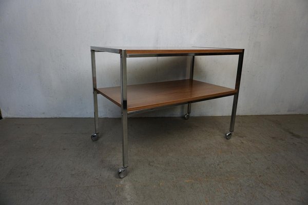 Vintage Walnut Serving Trolley with Chrome Frame-GPQ-1274873