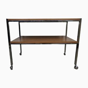 Vintage Walnut Serving Trolley with Chrome Frame-GPQ-1274873