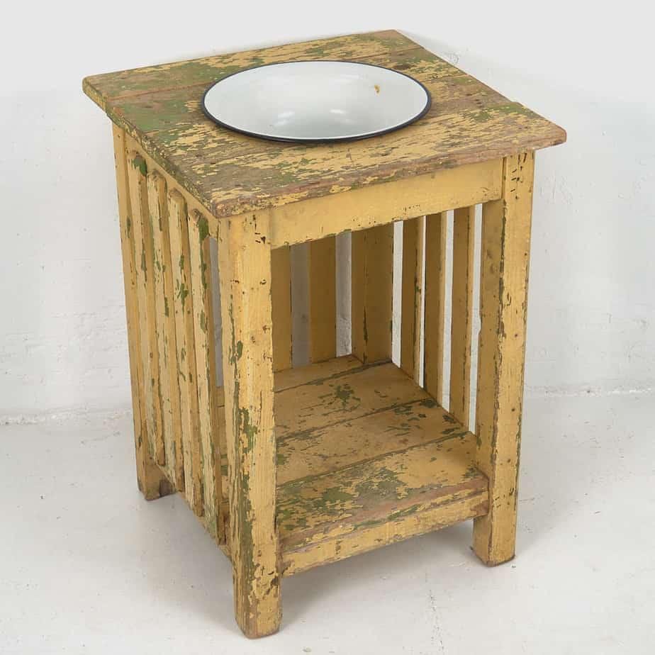 Vintage Washbasin with Wooden Stand, 1930