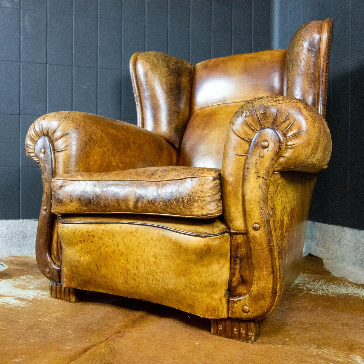 Vintage Weathered Brown Leather Armchair