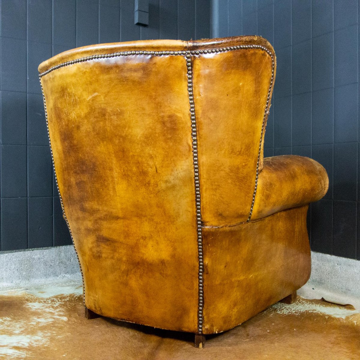 Vintage Weathered Brown Leather Armchair