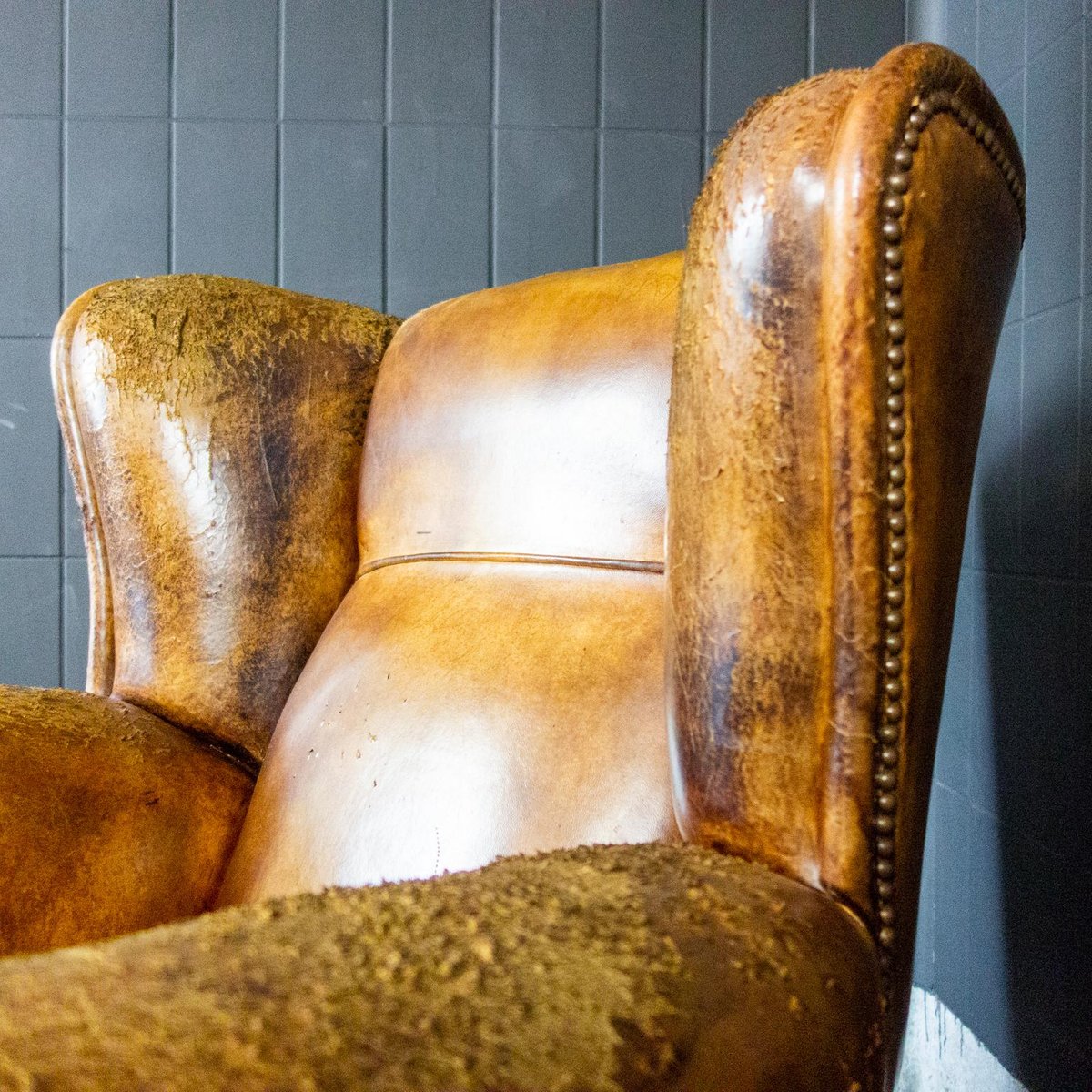 Vintage Weathered Brown Leather Armchair