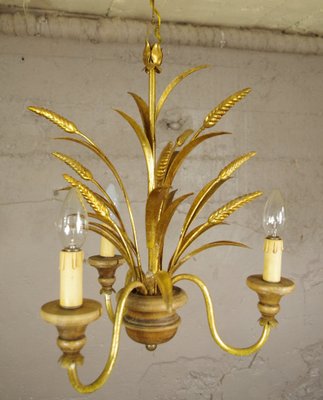 Vintage Wheat Chandelier in Gold Metal, 1950-FWP-2030200