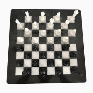 Vintage White and Black Volterra Marble Chess Board, 1950s-OLY-1117654