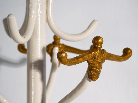 Vintage White and Gold Standing Coat Rack, 1920-ZNJ-2035291