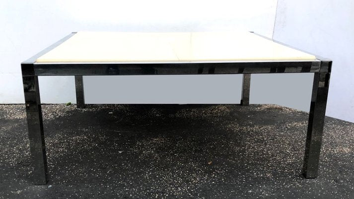 Vintage White and Stainless Parchment Square Coffee Table, 1970s-WIM-811609