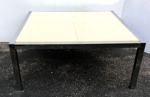 Vintage White and Stainless Parchment Square Coffee Table, 1970s-WIM-811609