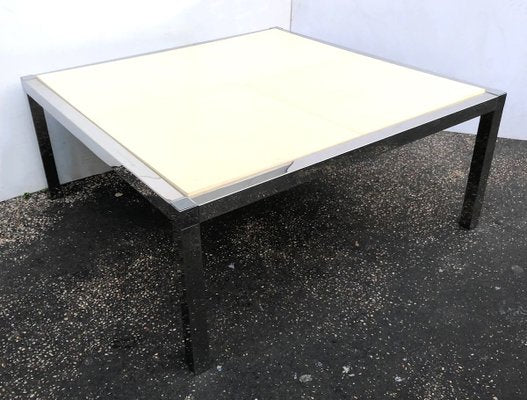 Vintage White and Stainless Parchment Square Coffee Table, 1970s-WIM-811609