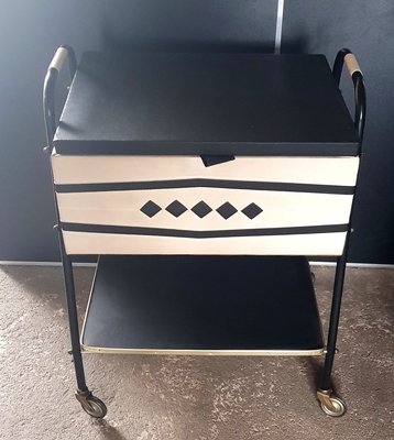 Vintage White & Black Skai Leather Sewing Table, 1950s-QDP-741932