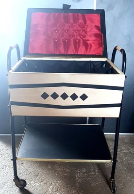 Vintage White & Black Skai Leather Sewing Table, 1950s-QDP-741932