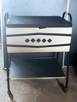 Vintage White & Black Skai Leather Sewing Table, 1950s-QDP-741932