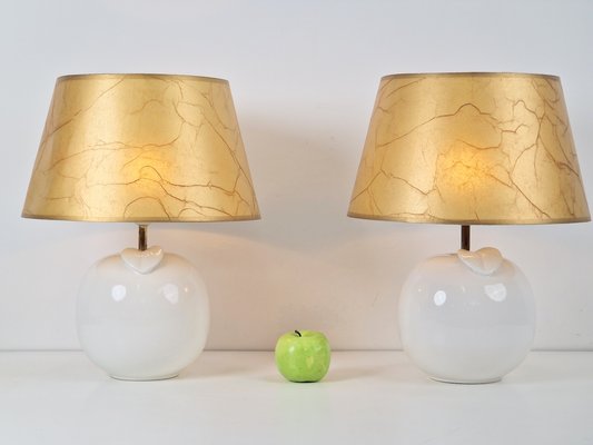 Vintage White Ceramic Apple Table Lamp, 1970s, Set of 2-AXJ-2020584