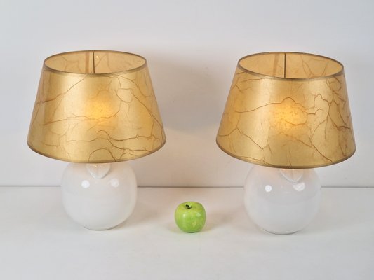 Vintage White Ceramic Apple Table Lamp, 1970s, Set of 2-AXJ-2020584