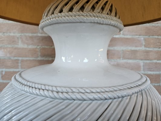 Vintage White Ceramic Table Lamp with Paramume, Italy, 1970s-ZUW-1799324