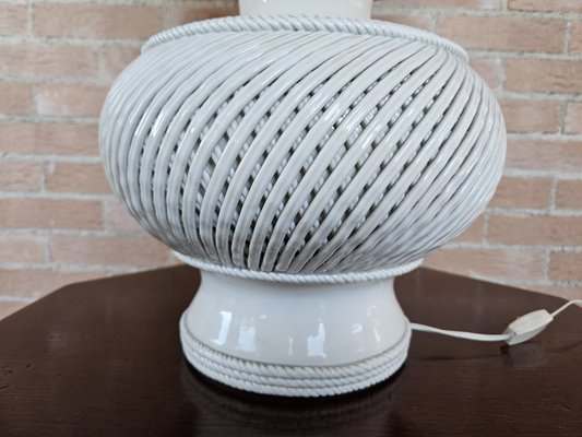 Vintage White Ceramic Table Lamp with Paramume, Italy, 1970s-ZUW-1799324