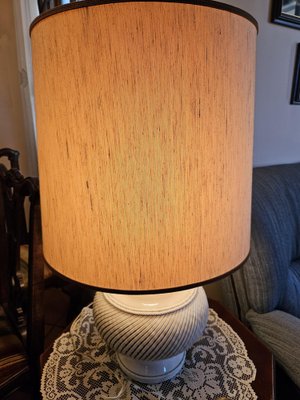 Vintage White Ceramic Table Lamp with Paramume, Italy, 1970s-ZUW-1799324