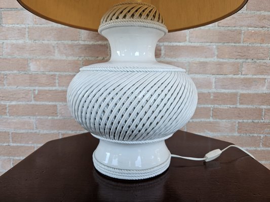 Vintage White Ceramic Table Lamp with Paramume, Italy, 1970s-ZUW-1799324