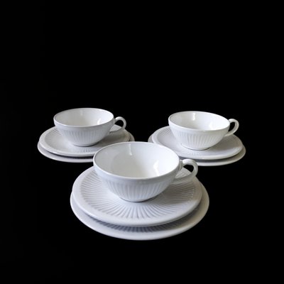 Vintage White Coffee Cup, Saucer and Plate from Lovemose, Denmark, Set of 3-JKV-2031834