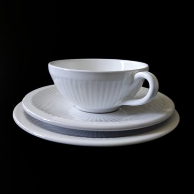 Vintage White Coffee Cup, Saucer and Plate from Lovemose, Denmark, Set of 3-JKV-2031834