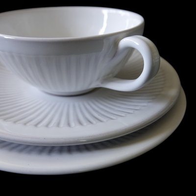 Vintage White Coffee Cup, Saucer and Plate from Lovemose, Denmark, Set of 3-JKV-2031834