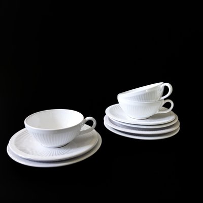 Vintage White Coffee Cup, Saucer and Plate from Lovemose, Denmark, Set of 3-JKV-2031834