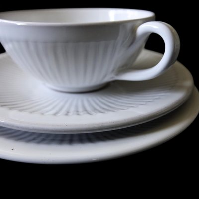 Vintage White Coffee Cup, Saucer and Plate from Lovemose, Denmark, Set of 3-JKV-2031834