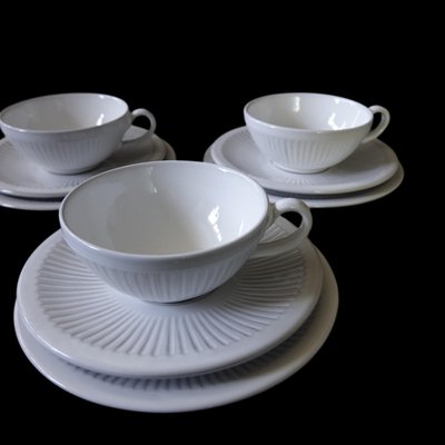 Vintage White Coffee Cup, Saucer and Plate from Lovemose, Denmark, Set of 3-JKV-2031834