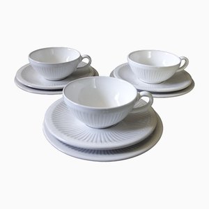 Vintage White Coffee Cup, Saucer and Plate from Lovemose, Denmark, Set of 3-JKV-2031834