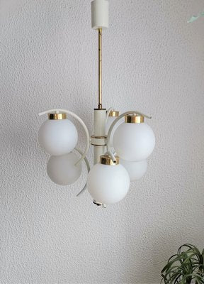 Vintage White & Gold Brass and Glass 6 Sphere Chandelier in Sputnik Style, 1970s-NKJ-1295549