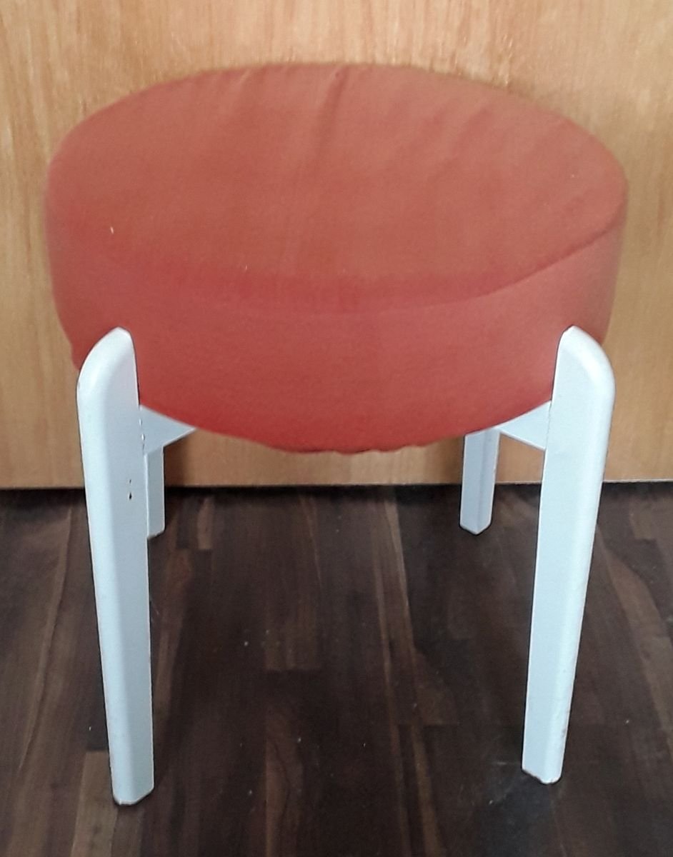 Vintage White Lacquered Beech Stool, 1970s